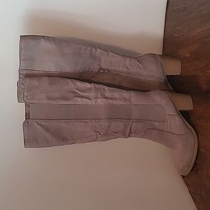 Suede beige tall knee high boots